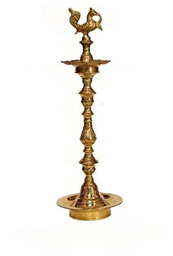 Big Size Samay Diya Brass Inauguration Oil Lamp, Mahabharat Peacock Diya for Pooja